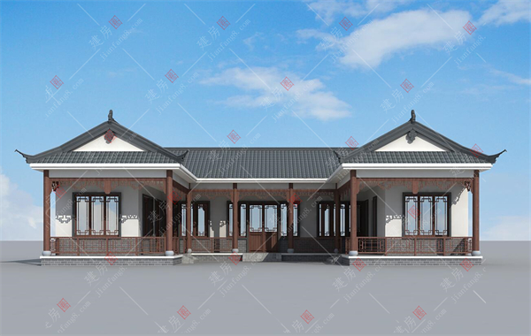 乐山农村自建房别墅设计图纸，一层中式三合院别墅设计，2023年最新款